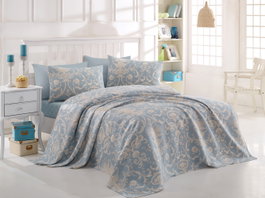 L'essentiel linge de maison Conjunto de doble piqué Azul y blanco